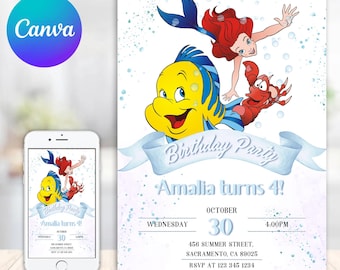 Little Mermaid Birthday Invitation, Ariel Birthday Invite, Editable Mermaid Birthday Invitation, Birthday Invitation for girls Mermaid Ariel