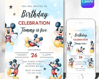 Mickey Mouse Birthday Invite, Birthday Invitation Mickey, Oh Twodles I'm two Micky, Birthday Boy Mickey Invitation, Mickey Invite kids bday