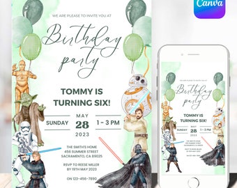 Editable Star War Birthday Invitation Template Printable Birthday Party Invitation Digital Kids Party Invite Template Starwars Bday Card