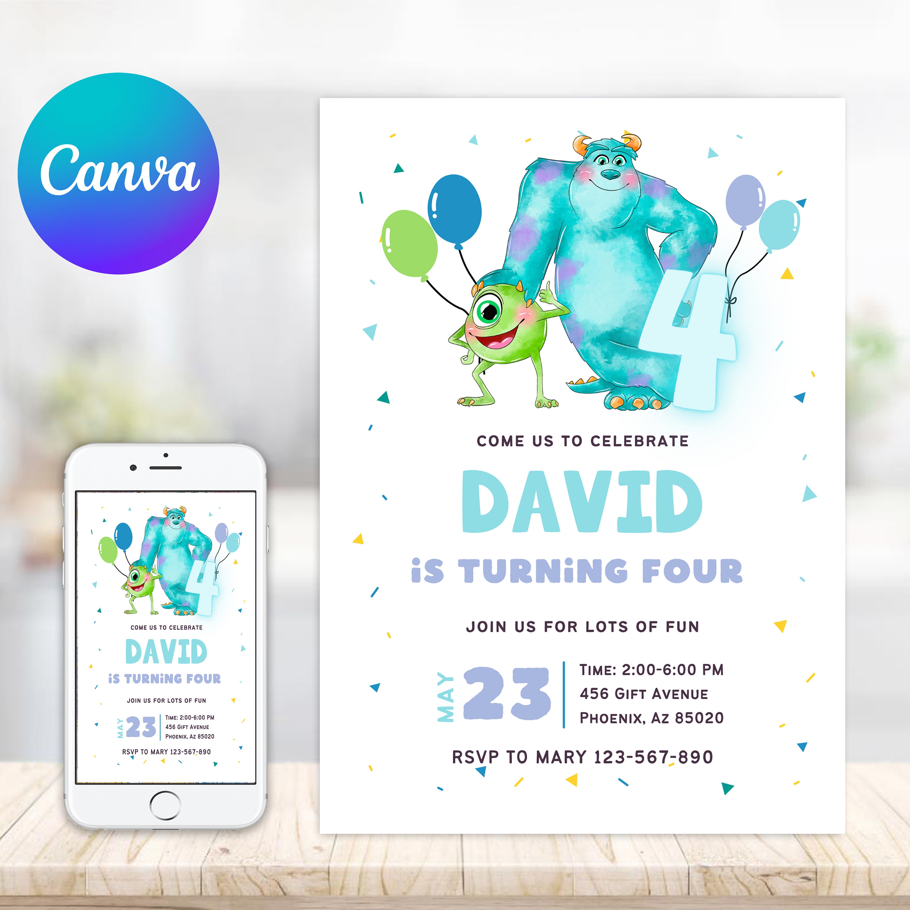Monster birthday Invitation 1st Birthday Invite printable Monsters University template Editable monster inc evite halloween