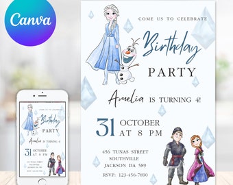 Frozen Birthday Invitation Princess Elsa Anna Invitation Frozen Party Invite Girl Frozen Birthday Invite EDITABLE Template Instant Download