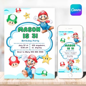 Super Mario Birthday Invitation | Birthday Invitation | Super Mario Invitation | Editable Printable Mario Invitation Birthday Template