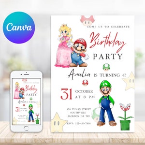 Super Mario Luigi Birthday Invitation | Birthday Invitation | Super Mario Invitation | Editable Printable Mario Invitation Birthday Template