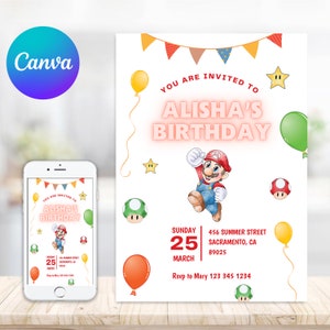 Super Mario Birthday Invitation | Birthday Invitation | Super Mario Invitation | Editable Printable Mario Invitation Birthday Template