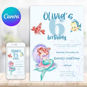 Little Mermaid Birthday Invitation, Ariel Birthday Invite, Editable Mermaid Birthday Invitation, Birthday Invitation for girls Mermaid Ariel