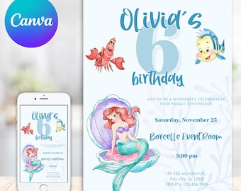 Little Mermaid Birthday Invitation, Ariel Birthday Invite, Editable Mermaid Birthday Invitation, Birthday Invitation for girls Mermaid Ariel