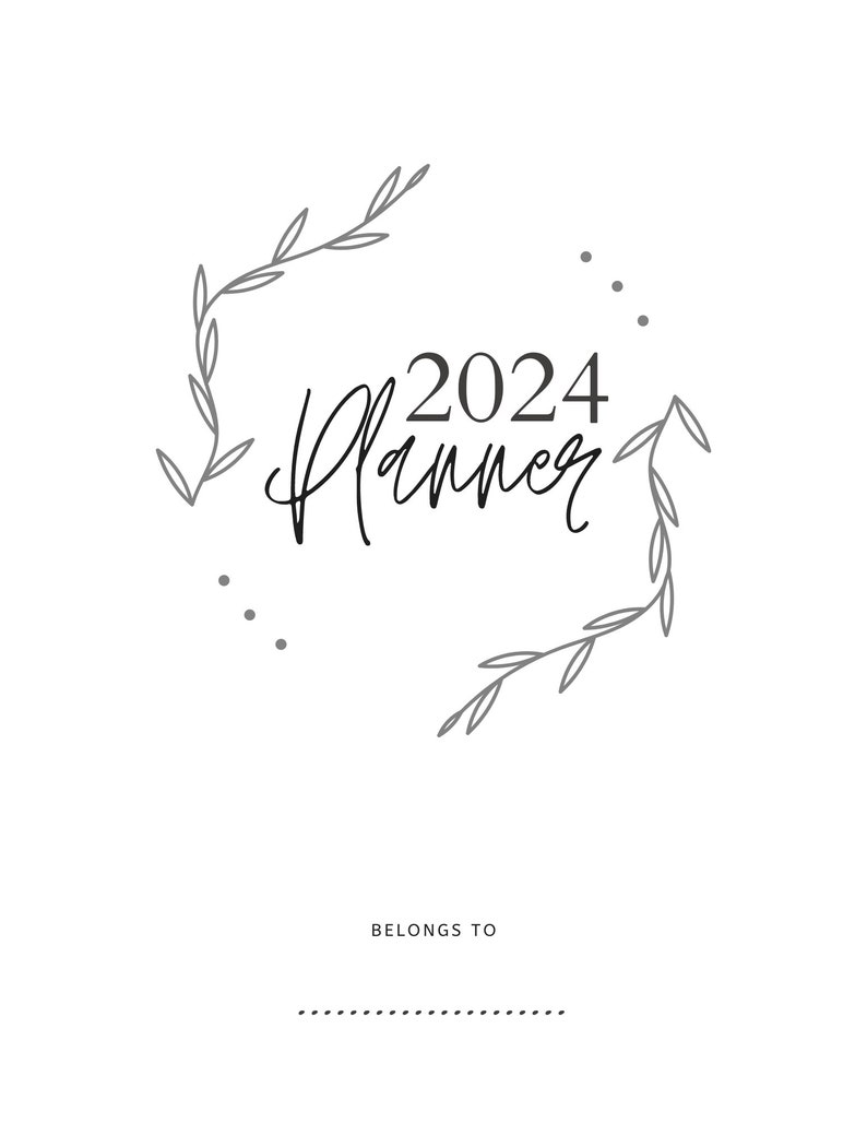 Printable Year Planner 2024 Black and White Clean Etsy