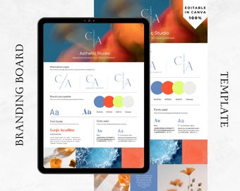 Modern Canva Branding Board Template | Colorful Brand Kit with Fonts, Logos & Palette | Editable Identity Design