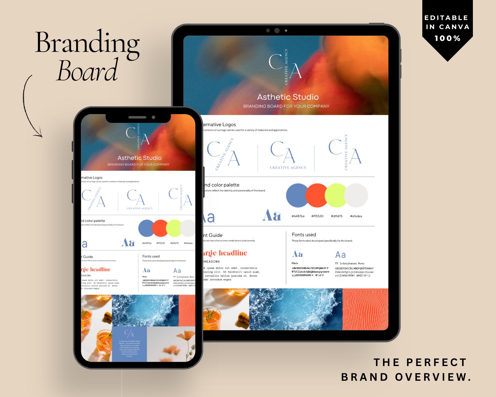 Modern Canva Branding Board Template | Colorful Brand Kit With Fonts ...