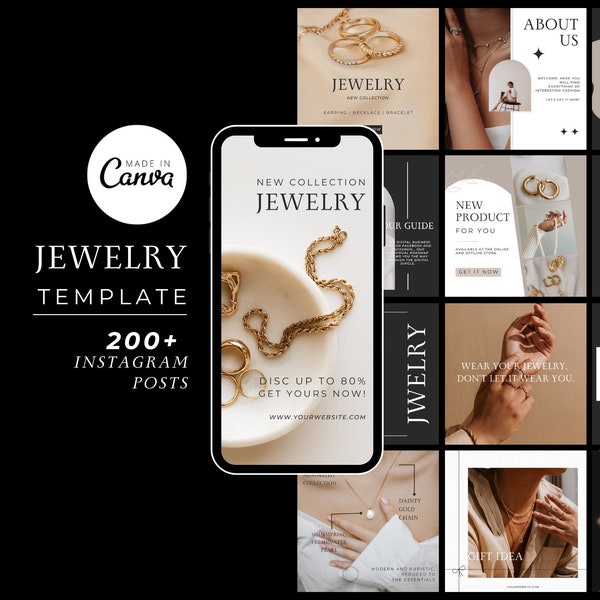 200+ Jewelry Instagram Canva Template Templates - Jewelry Social Media Branding - Necklace, Earring, Bracelet Templates - Aesthetic Posting