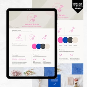 Branding Board Canva Template – Feminine Brand Kit with Color Palette, Fonts, Logos & Mood Images – Instant Download, Editable