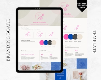 Branding Board Canva Template – Feminine Brand Kit with Color Palette, Fonts, Logos & Mood Images – Instant Download, Editable