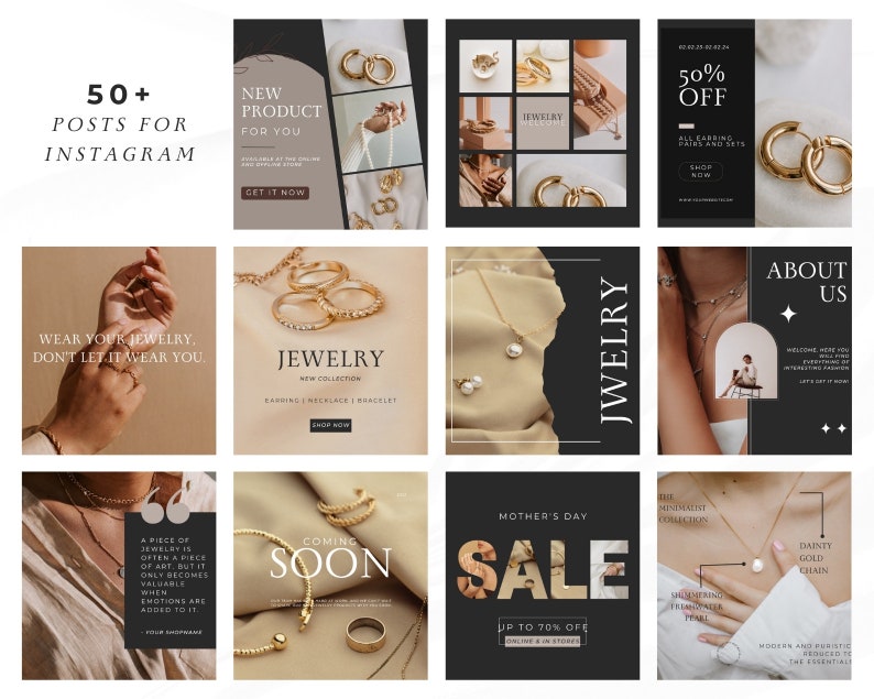 Jewelry Instagram Post Templates Canva Template - Jewelry Social Media ...