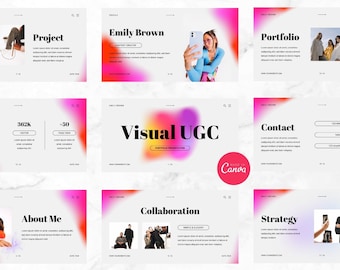 Modèle de portfolio UGC Canva – Kit média moderne et accrocheur pour les créateurs, les influenceurs et l'autopromotion créative