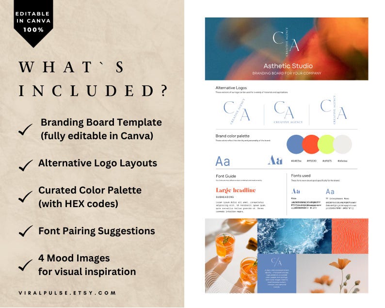 Modern Canva Branding Board Template | Colorful Brand Kit With Fonts ...