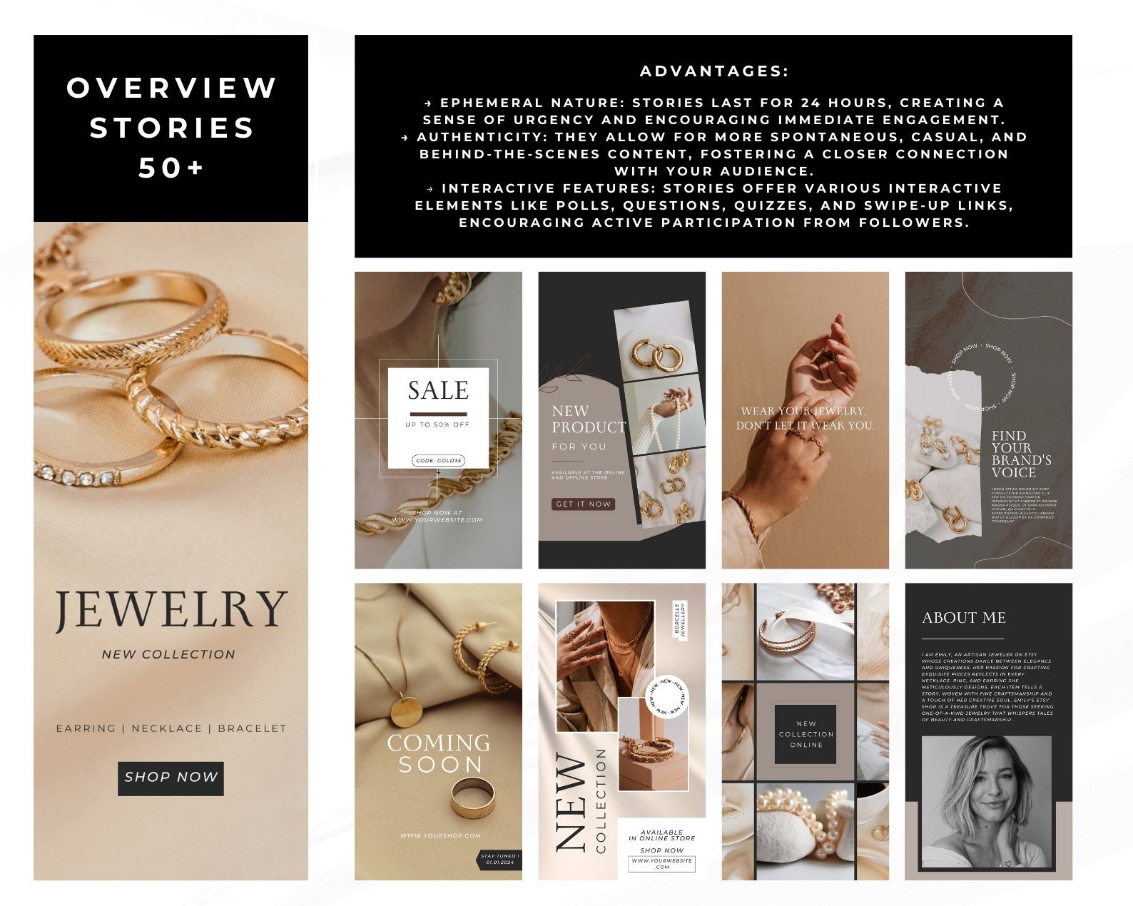 Jewelry Instagram Canva Template Jewelry Social Media Branding Necklace ...