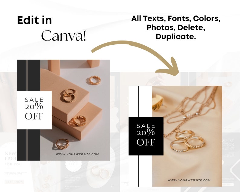 Jewelry Instagram Post Templates Canva Template - Jewelry Social Media ...