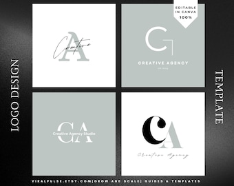 Editierbares Logo Design Template in Blau Weiß | Canva Template DIY Logo Vorlage | Professionelles Logo Design ein Small Business Logo Kit