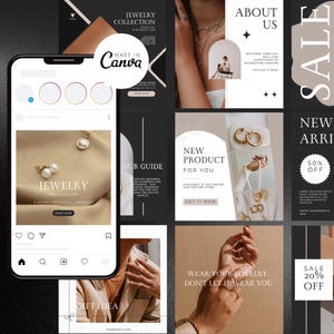 200+ Jewelry Instagram Canva Template Templates - Jewelry Social Media Branding - Necklace, Earring, Bracelet Templates - Aesthetic Posting