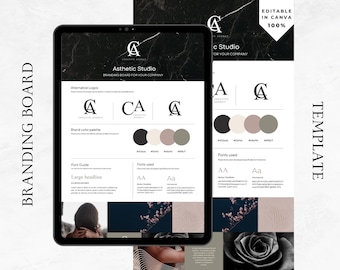 Branding Kit with Logos – Dark Mood Board Template for Canva – Business Identity Design for Entrepreneurs