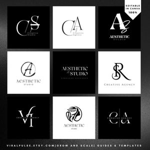 Black & White Logo Set | Luxury Canva Logo Templates for Aesthetic and Design Studios