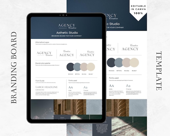 Branding Kit Blau Beige – Canva Vorlage mit Logo, Farbpalette & Moodboard für Markenaufbau | Elegantes Brand Board zum Download