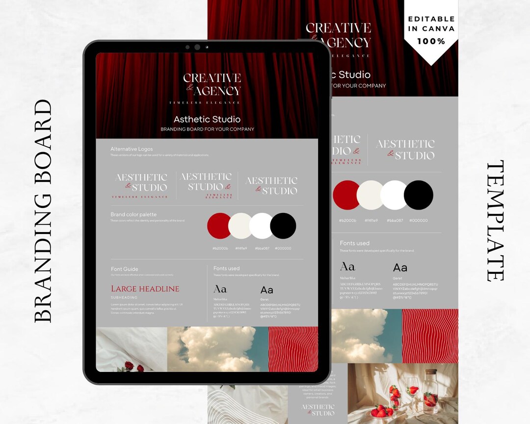 Elegant Canva Branding Board Template | Red, Black & Cream Brand ...