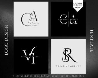 Modèle de conception de logo modifiable Noir Blanc | Modèle Canva Modèle de logo DIY | Créer un logo professionnel pour une petite entreprise