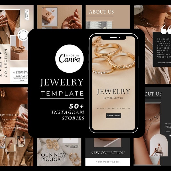 Schmuck Instagram Story Vorlagen Canva Template - Schmuck Social Media Branding - Halskette, Ohrring, Armband Vorlagen, Ästhetisches Posting