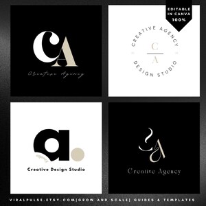 Elegant Logo Templates for Design Studios – Canva Logos in Black, Beige and White for Modern Agencies & Freelancers