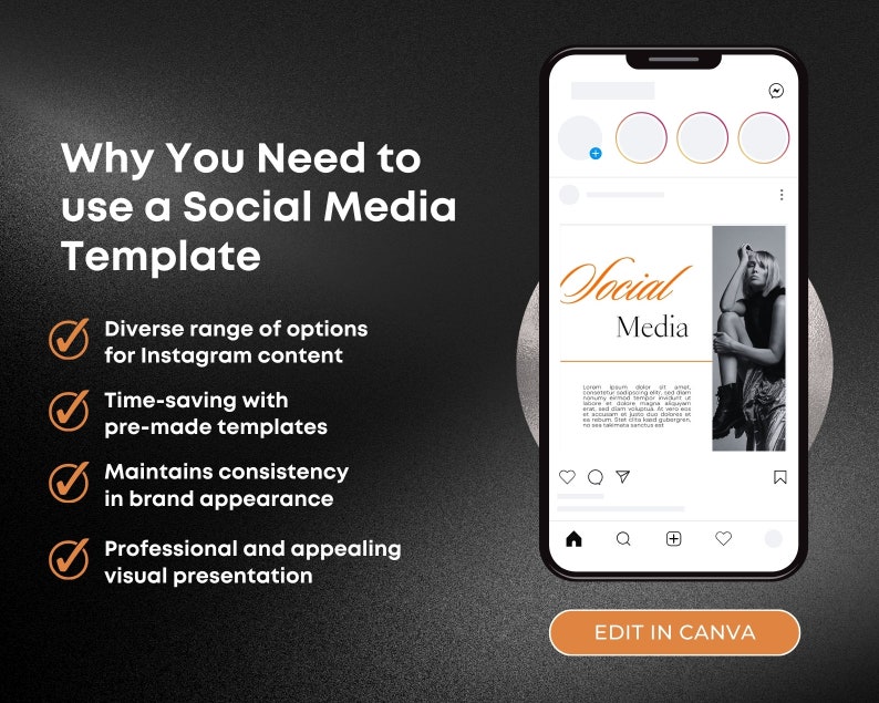Canva Instagram Template – 30 Bold Black & Orange Social Media Posts - Etsy