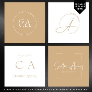 Elegant Beige Logo Set | Canva Branding Template for Creative Agencies