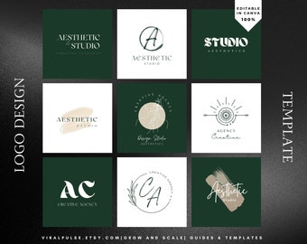 Logo Design Template Bundle modifiable en beige et vert | Modèle Canva Modèle de logo DIY | Création de logo Canva | Kit de logo pour petites entreprises