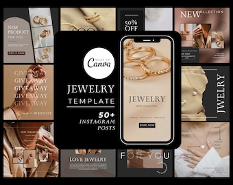 Jewelry Instagram Post Templates Canva Template - Jewelry Social Media Branding - Necklace, Earring, Bracelet - Aesthetic Posting.