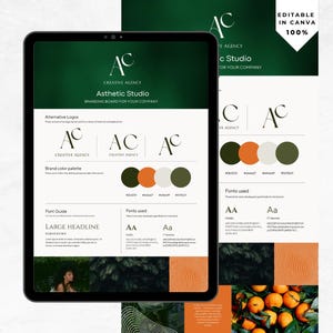 Natural Green and Orange Branding Board Template | Canva Brand Kit with Logo Variations, Fonts, Color Palette & Mood Imagery