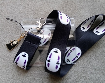 Kaonashi Lanyard + Clip-On Enamel Bag Charm + ID Badge Holder