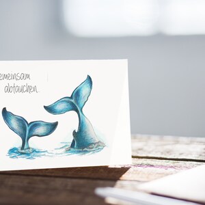 Cartolina Balena disegnata a mano - Immersioni insieme Biglietto di auguri Biglietto pieghevole con busta Biglietto di auguri Cartolina Coriandoli