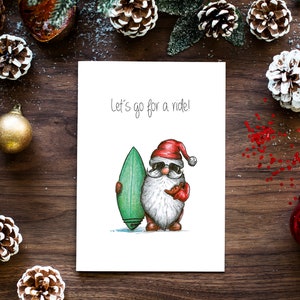 Weihnachtskarte Surfing Santa - handgezeichnet * Weihnachten Christmascard Advent Glückwunschkarte Lustige Sprüche schöne Kunst Surfer