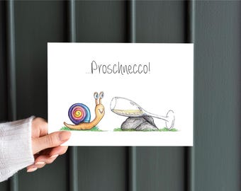 Postal de Prosecco - Tarjeta de felicitación por fecha, frases divertidas, postal, postal artística, postal bonita, cumpleaños, boda, conjunto, tarjetas de confeti