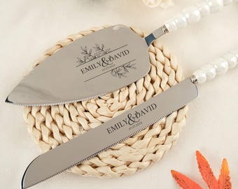 Pearl ceramic handle Wedding Cake Server Set of 2, Wedding Gifts, Gift For Couples, Matrimonial Ceremony Dessert Silverware