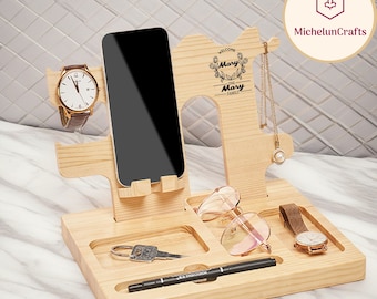 Muttertagsgeschenk, personalisierte Weihnachtsgeschenkidee, Telefon-Lade-Dockingstation, Schreibtisch-Organizer für iPhone und Android, Geschenk für Frau