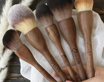 Walnut Handle Full-face Makeup Brushes, Black Walnut Handle, Synthetic Bristles, Bridesmaid Gift, Gift for her