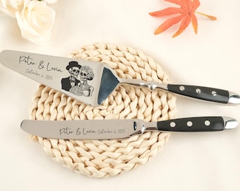 Black Skull Wedding Cake Cutting Set, Day of the Dead Sugar Skull, Till Death Do Us Part Gift, Gift Present for Couple