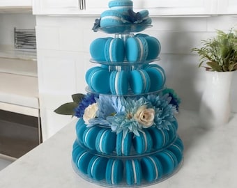 Faux Macaron Tower with Floral Accents – Ombré Macaron Display