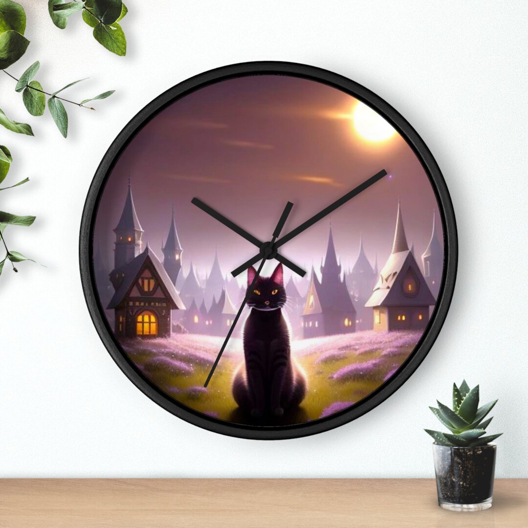 Black Cat Wall Clock Etsy