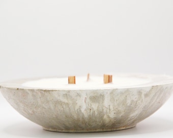 Marbled concrete bowl with optional organic rapeseed wax candle – 3 wooden wicks