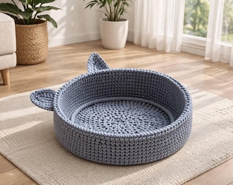 Personalisiertes Geschenk für Tierliebhaber, einzigartiges gehäkeltes Haustierbett, süße Hundeecke, ästhetischer Katzenkorb mit Ohren, Welpenmöbel, neue Haustiergeschenkidee