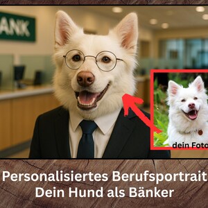 Personalized dog portrait as banker treasurer, funny gift professional costume, professional image of your dog, memory, dog love