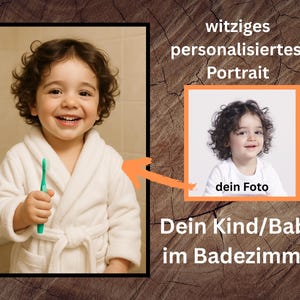 Personalized children&#39;s photo Baby photo in the bathroom – gift, birthday, baptism, memory, portrait funny, humor, decoration