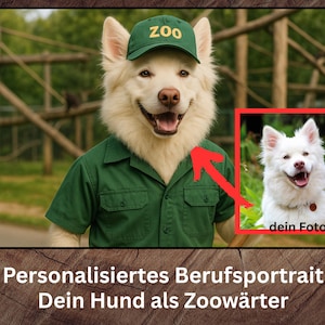 Personalized dog portrait as a zookeeper, funny gift professional costume, professional image of your dog, memory, dog love